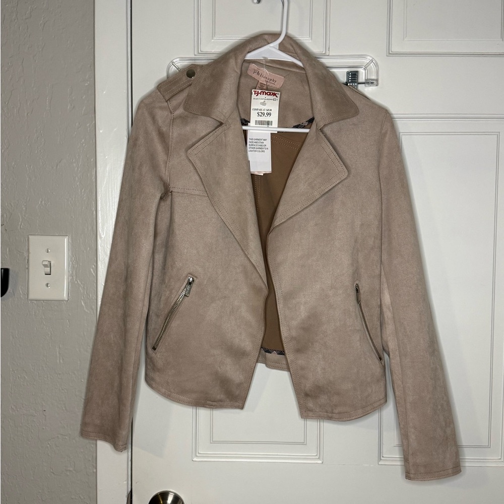 Philosophy Taupe Suede Moto Blazer Jacket